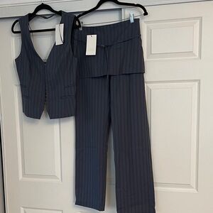 Zara Navy Pinstripe Vest and Pants Set